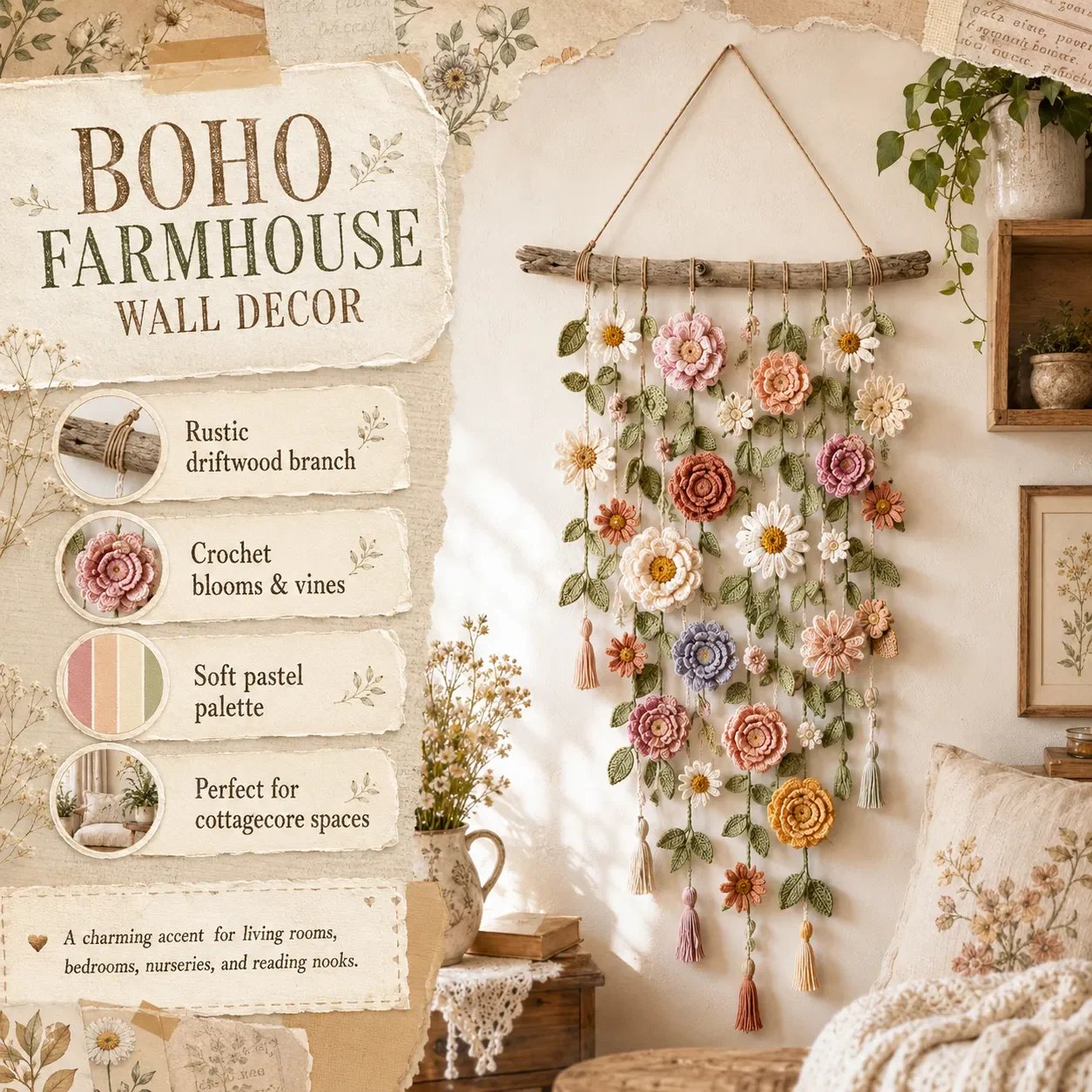 ❄️Sommerfrische 50 % Rabatt!🌸Boho-Dekoration mit all'uncinetto Blumen 🌸🌿
