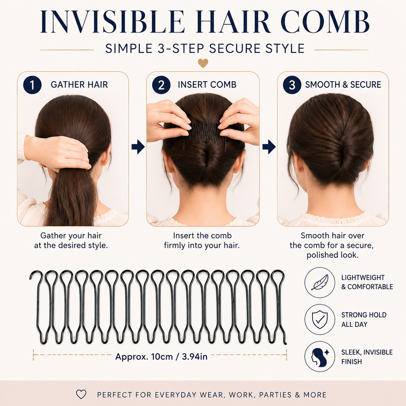 🥳 💞 50K+ VERKAUFT! 💇‍♀️✨ Flexibler, unsichtbarer Haarkamm – unsichtbar, flexibel und rutschfest – sorgt sofort für perfekten, sicheren Halt! 🌟