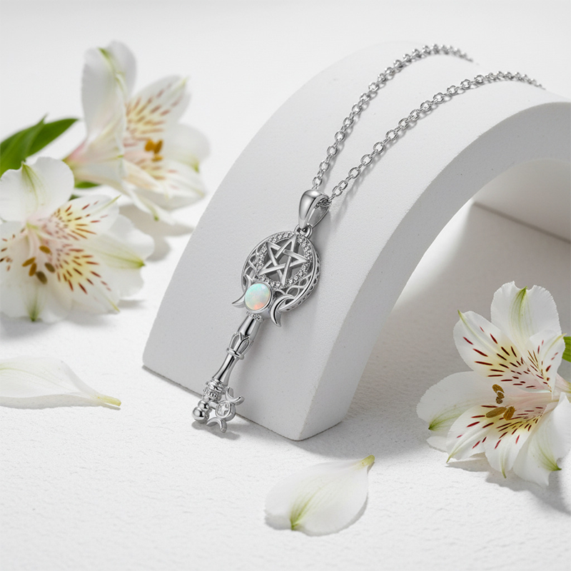 🔮  Leuchtende Opal-Schlüssel-Halskette – Zarter Glanz, elegant & leicht – Perfekte Geschenkidee für besondere Momente ✨