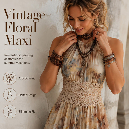 🎉 2026 Sale — Über 24.000 verkauft! 💞 Damen Boho-Maxikleid mit Neckholder ✨