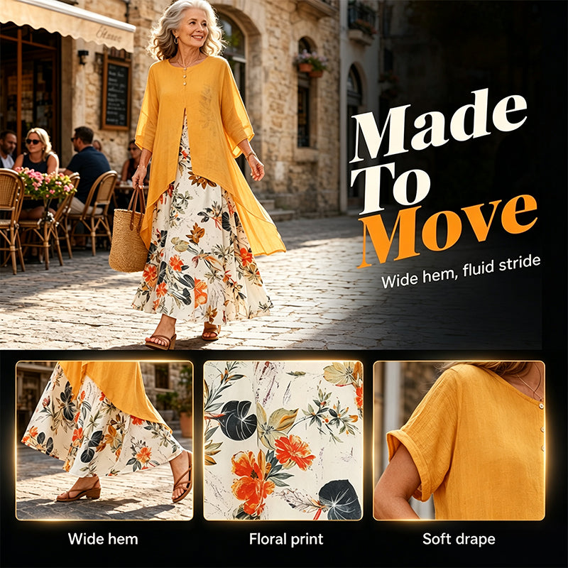 🛍️ 50 % Rabatt – Kurzarm-Kleid aus Leinenmix – als Fake-Two-Piece, mit Rundhalsausschnitt & weiter Rock – leicht & vielseitig für warme Tage 🌸