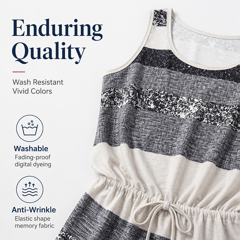 Women's Striped Sleeveless Dress with Drawstring Waist
