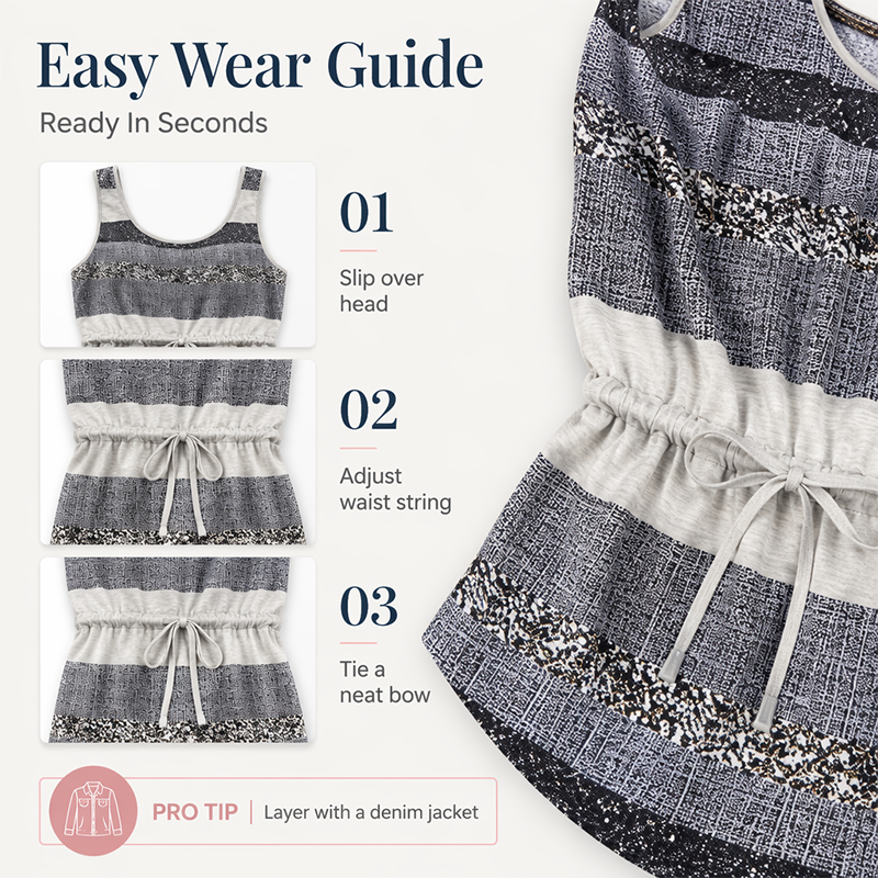 Women's Striped Sleeveless Dress with Drawstring Waist