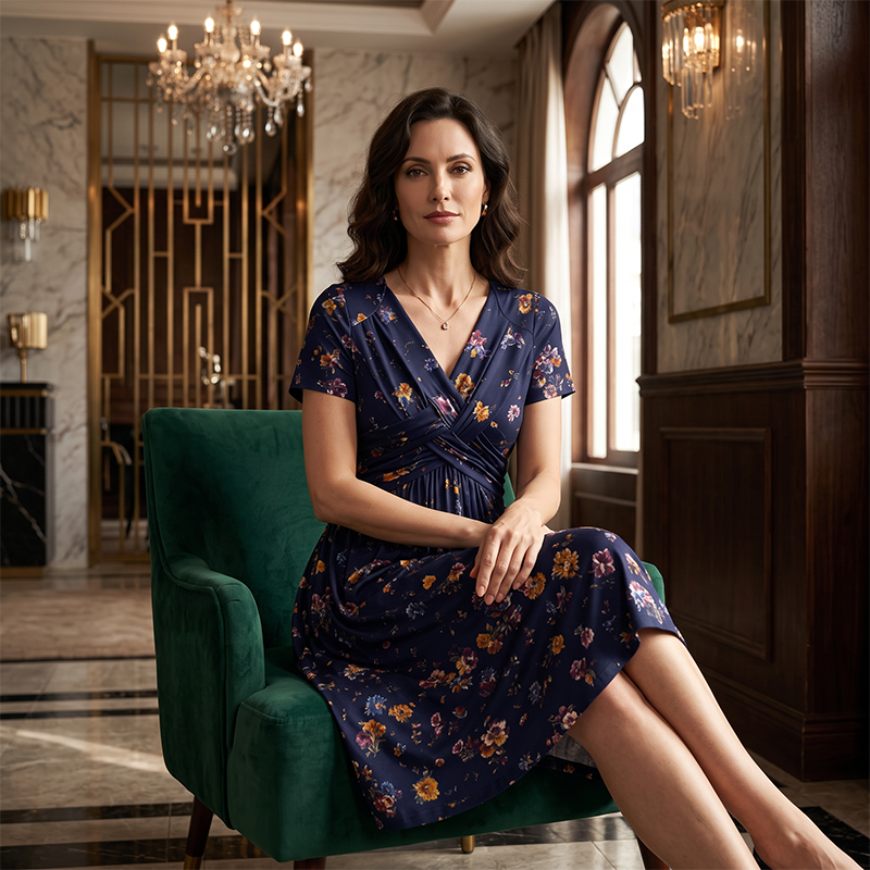 🌸🔥50% RABATT!🔥🔥Blumiges V-Ausschnitt-Kleid mit Taillendrehung – elegant und lässig für jeden Anlass