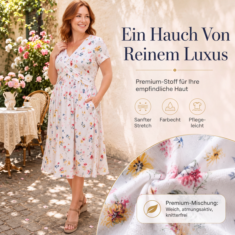 🌸🔥50% RABATT!🔥🔥Blumiges V-Ausschnitt-Kleid mit Taillendrehung – elegant und lässig für jeden Anlass
