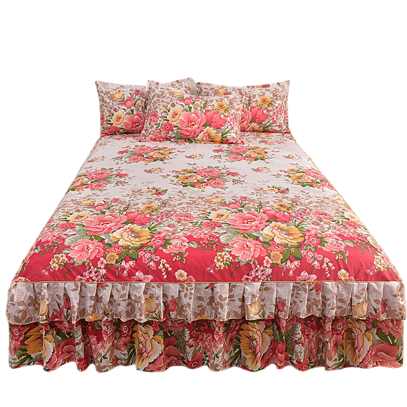 🌸 BEFRISTET ANGEBOT – 50 % RABATT! 3-teiliger, florales Rüschen-Bettrock – Dekoratives Bettwäsche-Set für das Schlafzimmer mit Kissenbezügen ✨