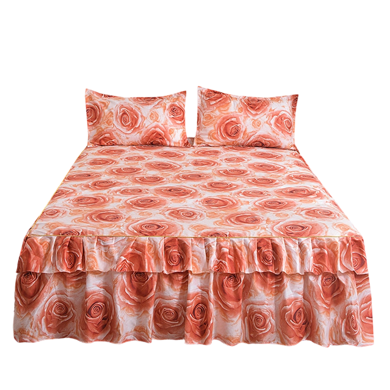 🌸 BEFRISTET ANGEBOT – 50 % RABATT! 3-teiliger, florales Rüschen-Bettrock – Dekoratives Bettwäsche-Set für das Schlafzimmer mit Kissenbezügen ✨