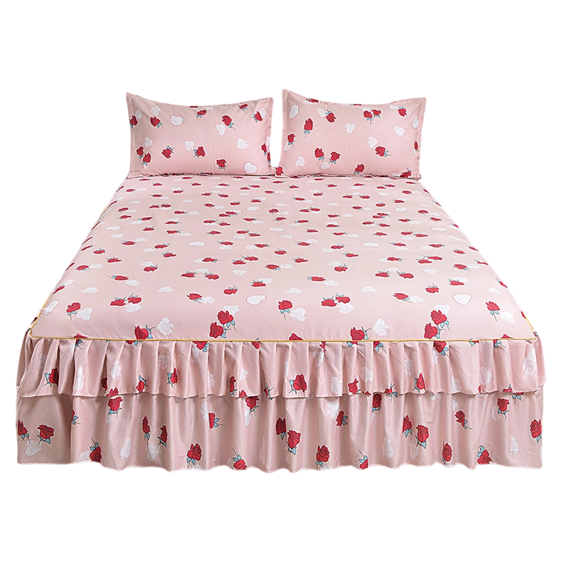 🌸 BEFRISTET ANGEBOT – 50 % RABATT! 3-teiliger, florales Rüschen-Bettrock – Dekoratives Bettwäsche-Set für das Schlafzimmer mit Kissenbezügen ✨