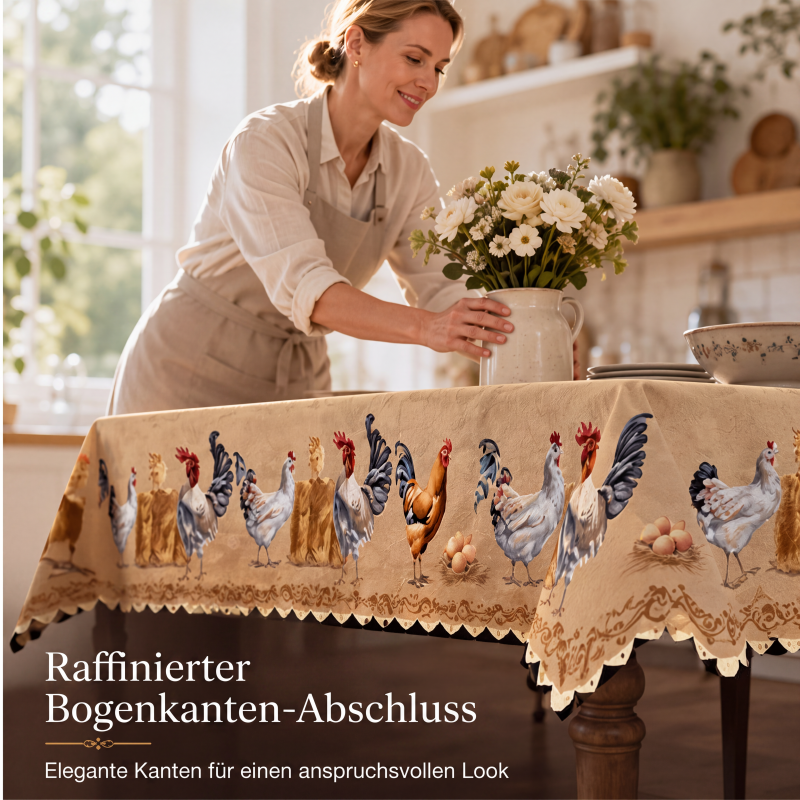 🎉 2026 SALE 50% RABATT! 🐓 Tischdecke mit Vintage-Bauernhaus-Hühnermuster – HD-Drucke bleiben farbintensiv, muschelförmige Kanten sorgen für zusätzlichen Charme! ✨