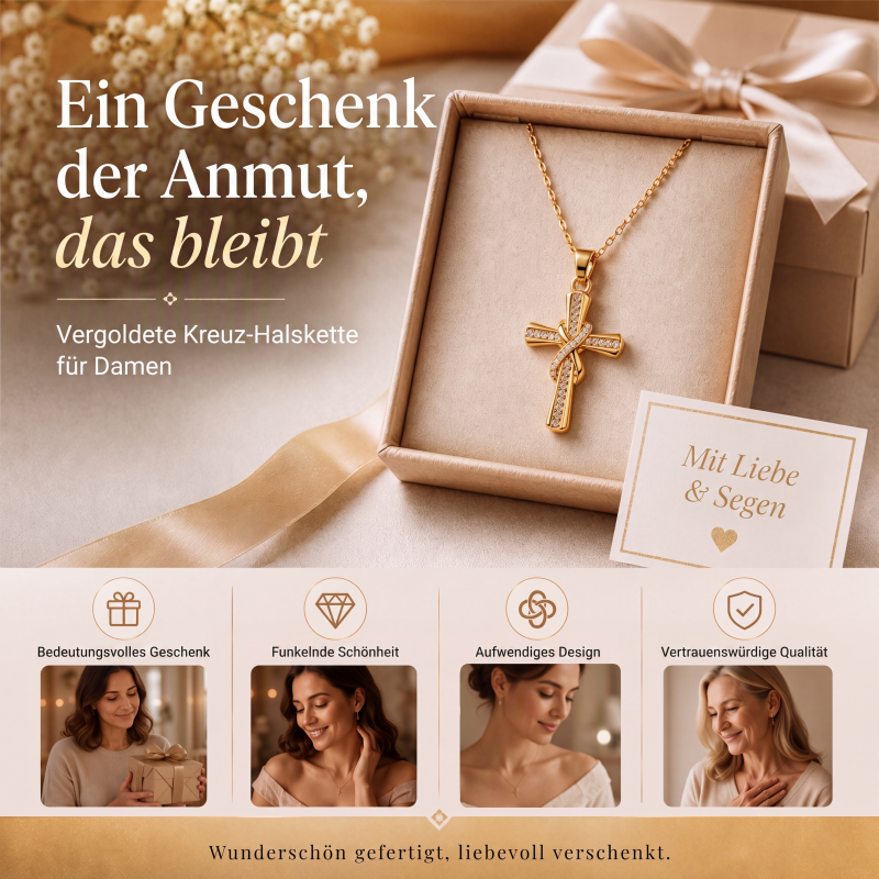 ✨ Glänzende Kreuzanhänger-Halskette für Damen mit gedrehtem Knoten – Jetzt im Sommer-Sale! 💛