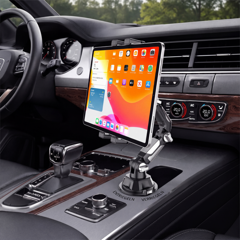 🚗📱Klappbarer Auto-Getränkehalter-Tablethalter – 1080° verstellbarer Handy- und Tabletständer