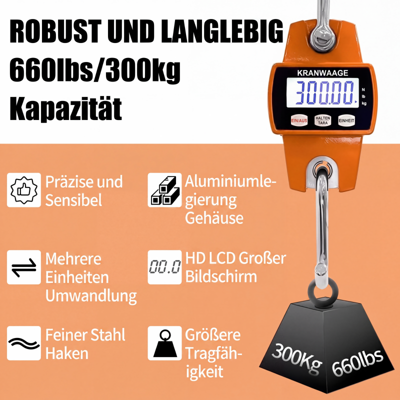 Digitale Hängewaage mit 500 kg Tragkraft