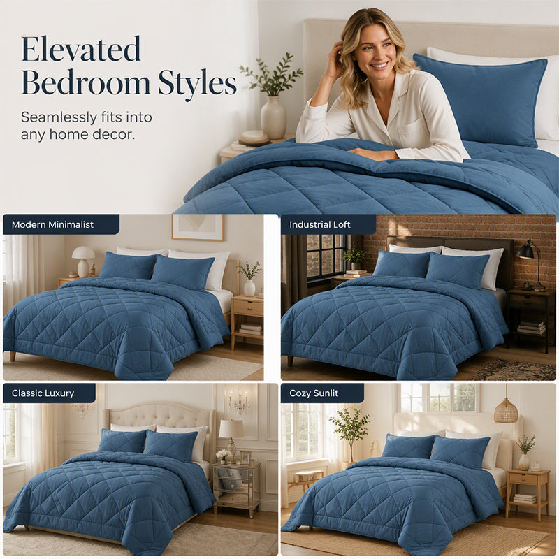 ⏰🛏️3-teiliges Steppbett-Set aus gebürsteter Mikrofaser