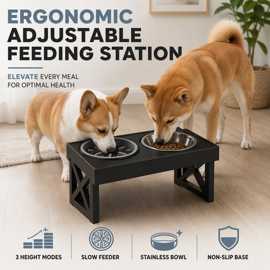 🐾 Erhöhter Hundenapf mit Slow Feeder & Edelstahlnäpfen – Jetzt zum Sonderpreis! 🎉