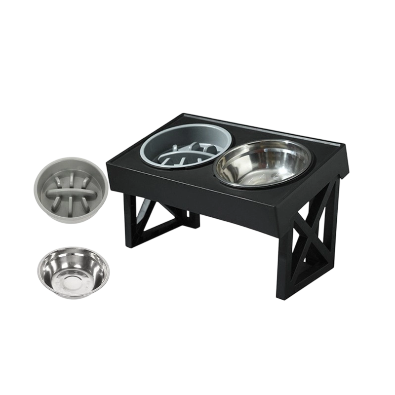 Elevated Dog Bowls with Slow Feeder & Stainless Steel Bowls