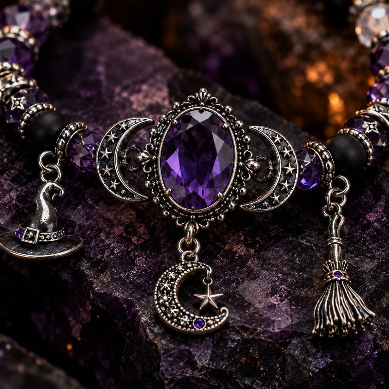 Gothic Purple Rhinestone Halloween Bracelet