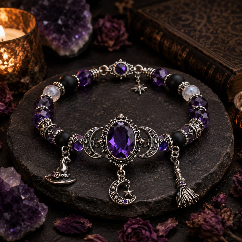 Gothic Purple Rhinestone Halloween Bracelet