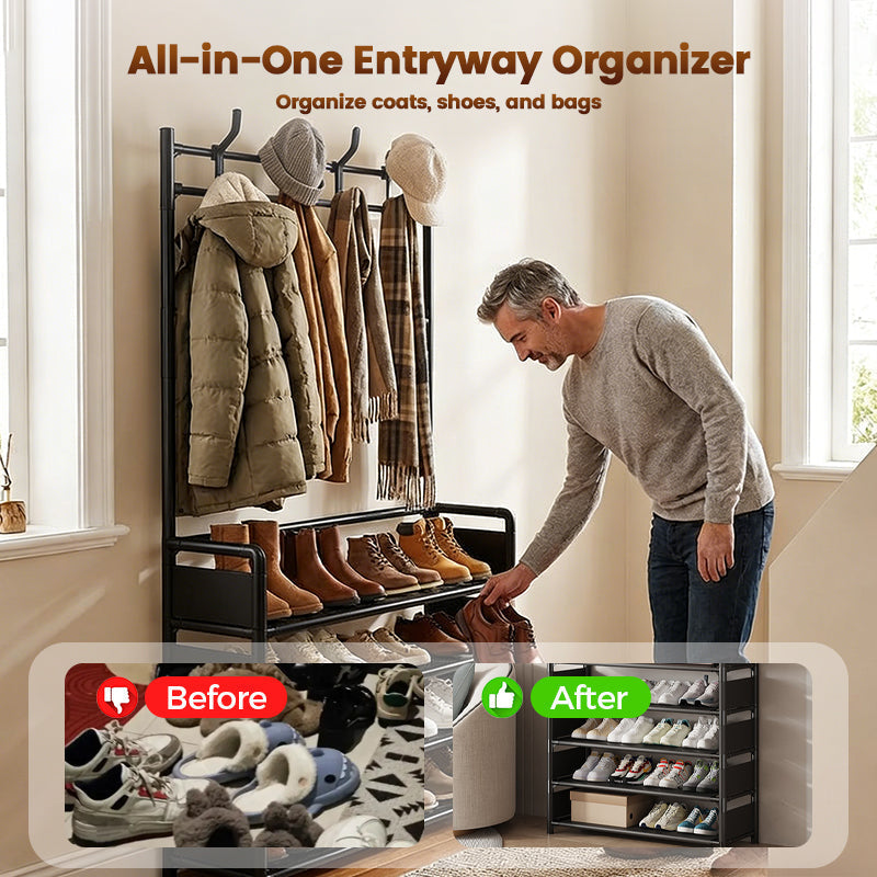 🏠 Schuhregal mit Garderobe – 3-in-1 Flurmöbel, mehrstöckig & platzsparend, für Diele & Eingang
