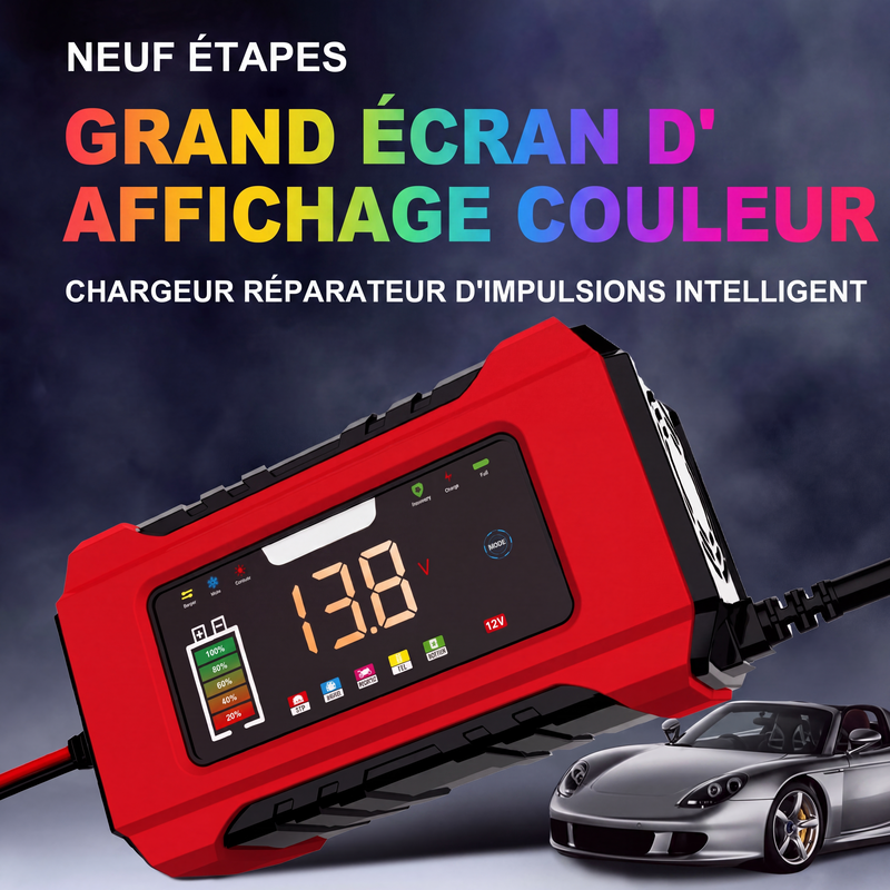 ⚡ Intelligentes KFZ-Batterieladegerät 12V 6A – 9 Stufen & Impulsreparatur – LCD-Farbdisplay für Blei-Säure-Batterien 🚗