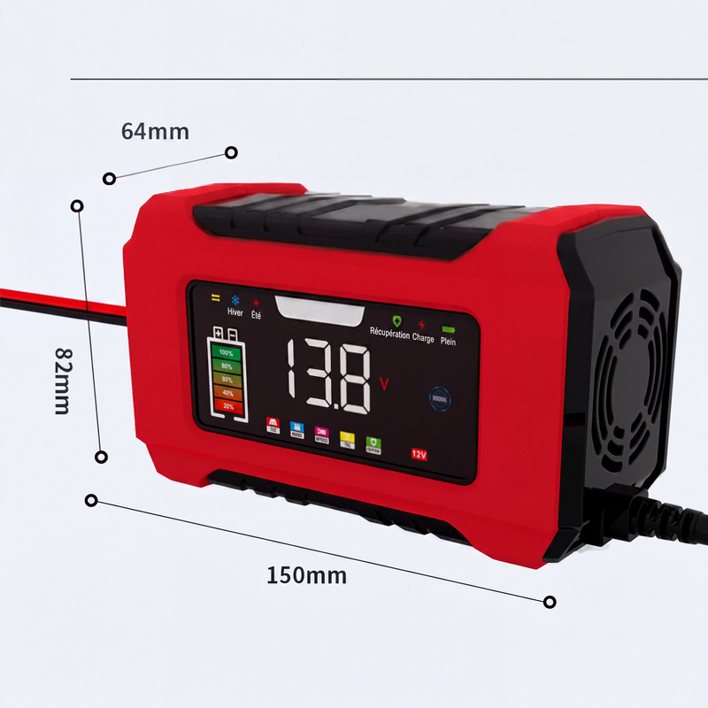 ⚡ Intelligentes KFZ-Batterieladegerät 12V 6A – 9 Stufen & Impulsreparatur – LCD-Farbdisplay für Blei-Säure-Batterien 🚗