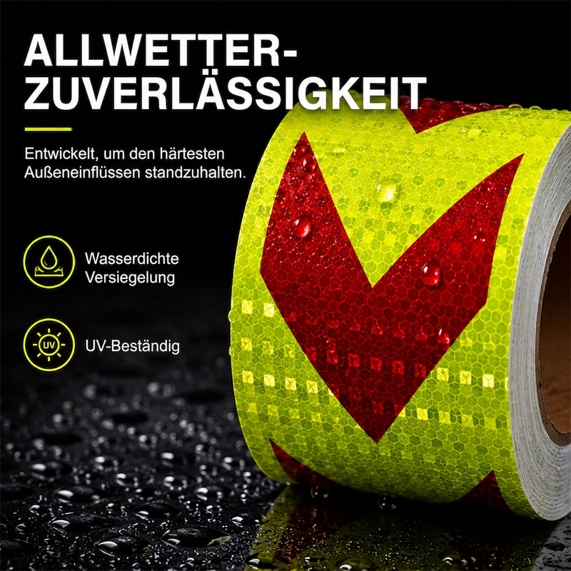 🚨 50 % Rabatt ! Reflektierendes Pfeilband Selbstklebend – Maximale Sicherheit bei Nacht! 🚚 3x stärkere Reflexion, wetterfest & UV-beständig, bombenfeste Haftung ⚡