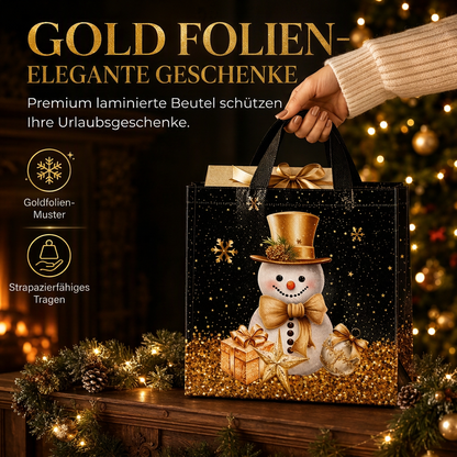 🎁Schwarze Weihnachts-Geschenktragetasche aus Vliesstoff, Geschenkverpackungstasche für Feiertage, 23x22x11 cm