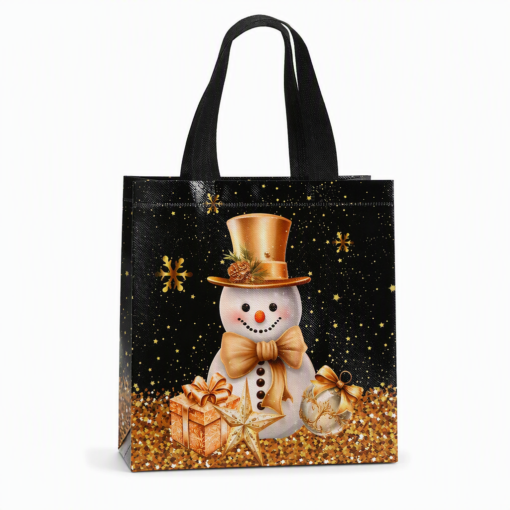 🎁Schwarze Weihnachts-Geschenktragetasche aus Vliesstoff, Geschenkverpackungstasche für Feiertage, 23x22x11 cm