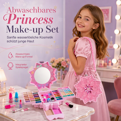 Waschbares Prinzessinnen-Make-up-Spielset für Kinder mit drehbaren Fächern und Tragetasche