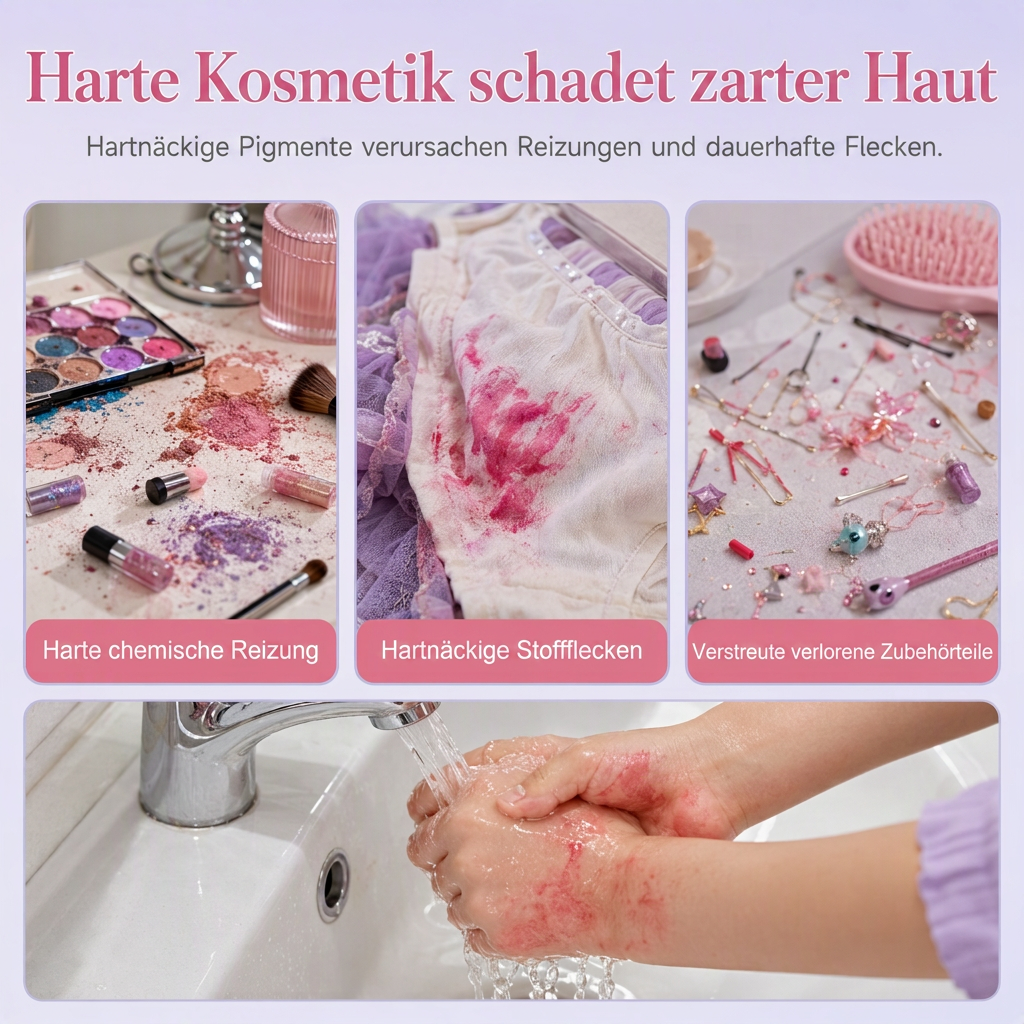 Waschbares Prinzessinnen-Make-up-Spielset für Kinder mit drehbaren Fächern und Tragetasche