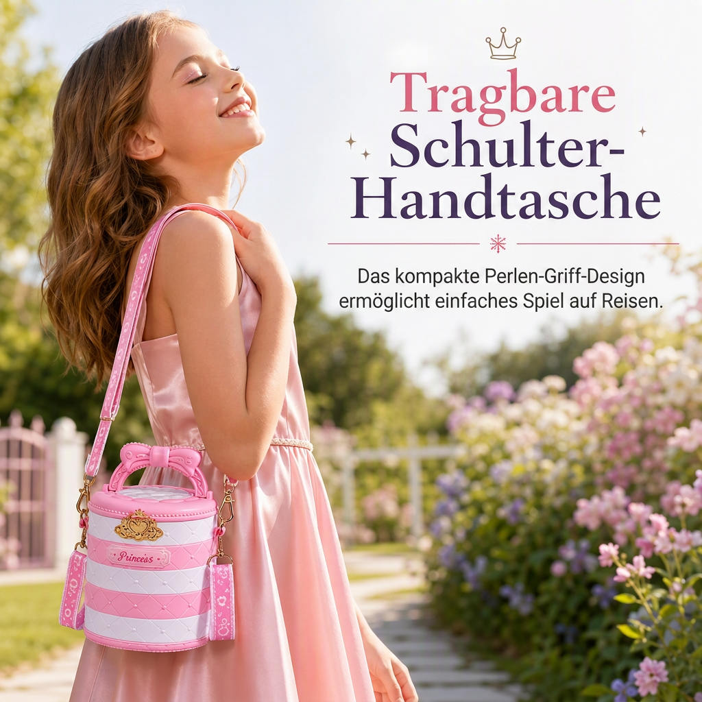 Waschbares Prinzessinnen-Make-up-Spielset für Kinder mit drehbaren Fächern und Tragetasche