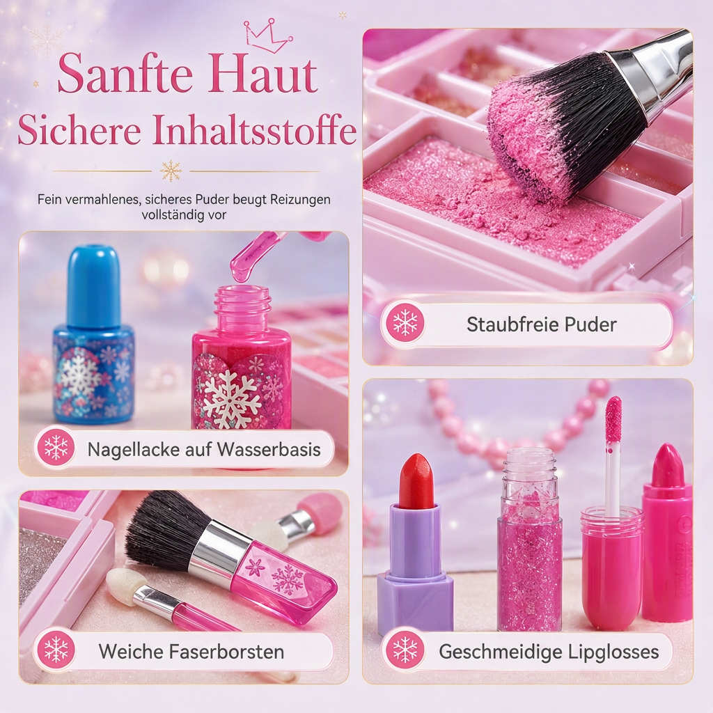 Waschbares Prinzessinnen-Make-up-Spielset für Kinder mit drehbaren Fächern und Tragetasche