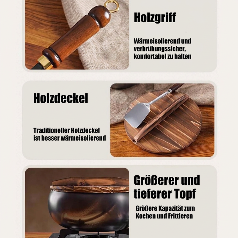 🍳Unbeschichteter dicker Eisentopf mit Deckel