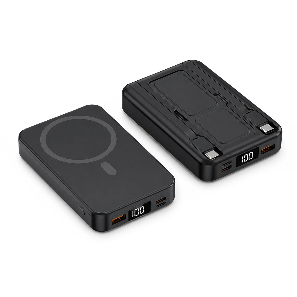 Magnetic Wireless Fast Charging Power Bank with Built-in Cable and Stand Portable