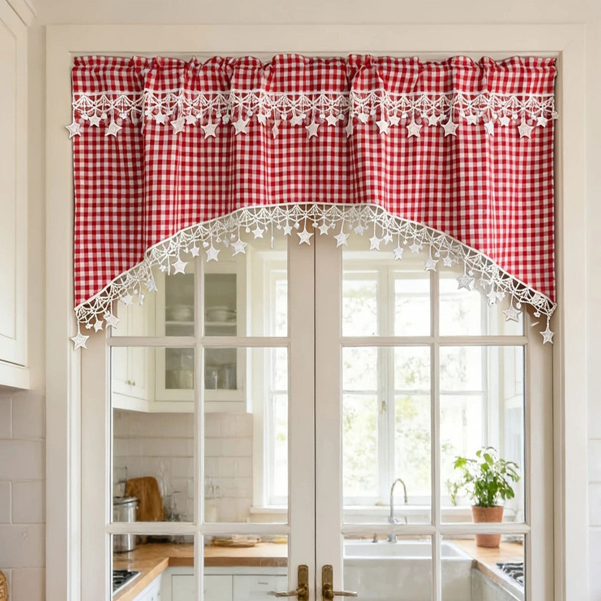 ⭐Bistrovorhang mit Sternchen-Spitzenbesatz und Rundbogenabschluss