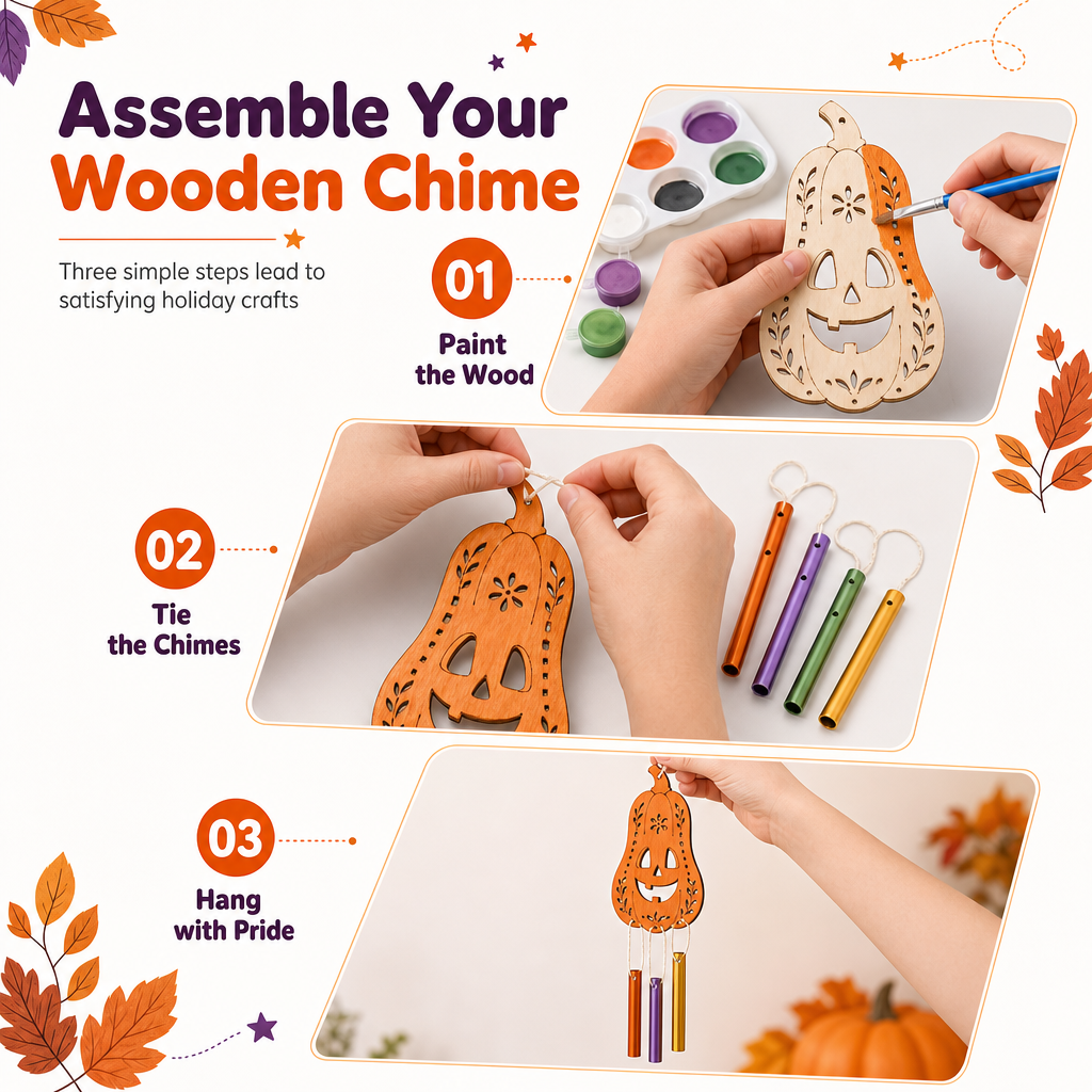 ✨🎃 1+1 GRATIS!! !🎃✨ Halloween Holz-Kürbis Bastelset | DIY Windspiel
