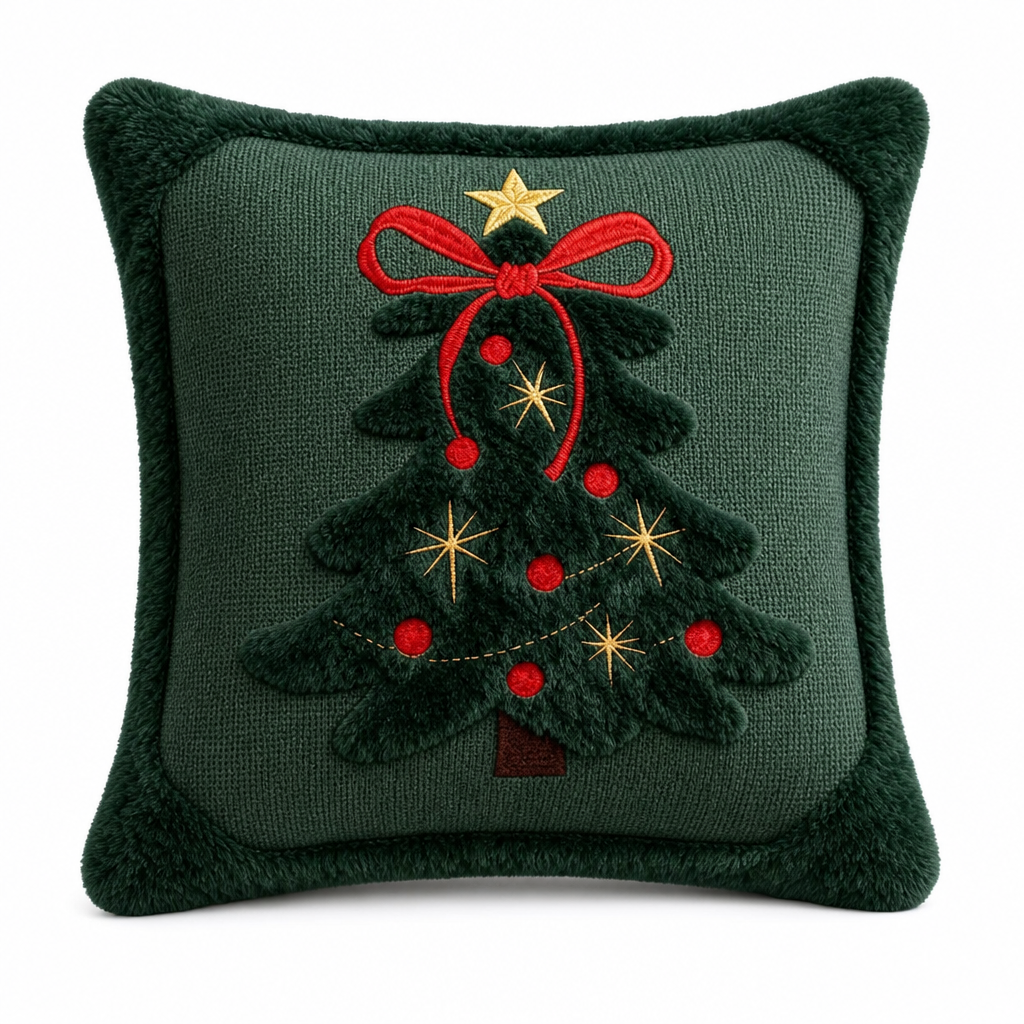 ⏳🔥ZEITLICH BEGRENZT 50% RABATT! ⏰Bestickter Weihnachtsbaum-Kissenbezug mit Schleife (45x45cm) | Dekorativer Kissenbezug für Wohnzimmer-Sofa🎄🧸