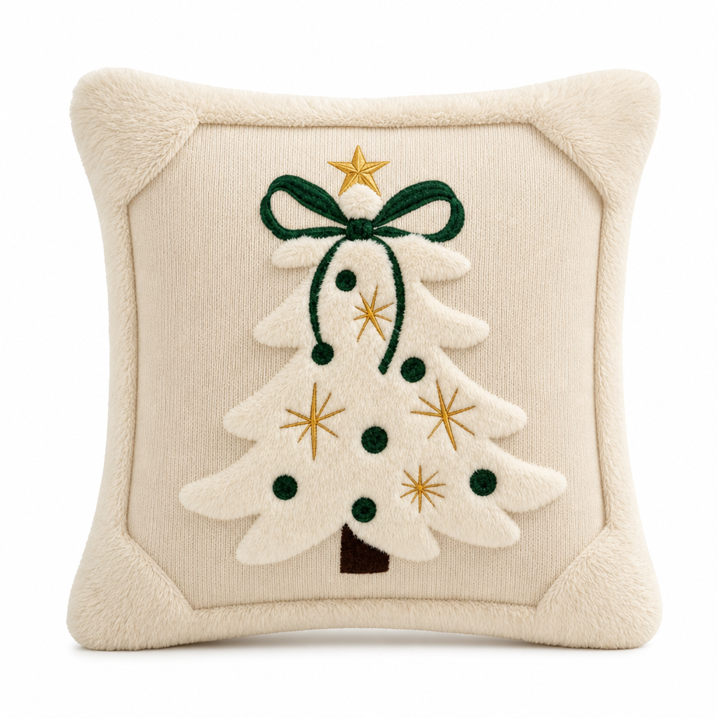 ⏳🔥ZEITLICH BEGRENZT 50% RABATT! ⏰Bestickter Weihnachtsbaum-Kissenbezug mit Schleife (45x45cm) | Dekorativer Kissenbezug für Wohnzimmer-Sofa🎄🧸
