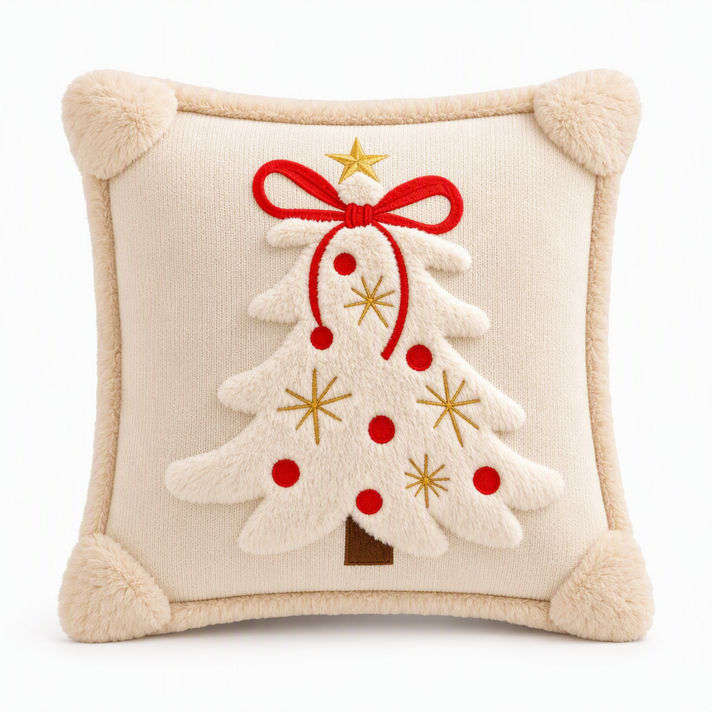 ⏳🔥ZEITLICH BEGRENZT 50% RABATT! ⏰Bestickter Weihnachtsbaum-Kissenbezug mit Schleife (45x45cm) | Dekorativer Kissenbezug für Wohnzimmer-Sofa🎄🧸
