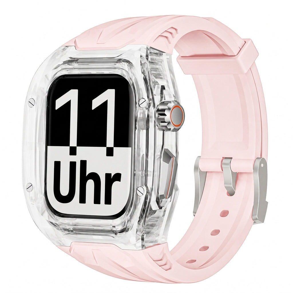 Integriertes Smartwatch-Armband mit Schutzhülle, farbblockiertes, transluzentes Sportarmband für 40 mm, 41 mm, 42 mm, 44 mm, 45 mm, 46 mm, 49 mm