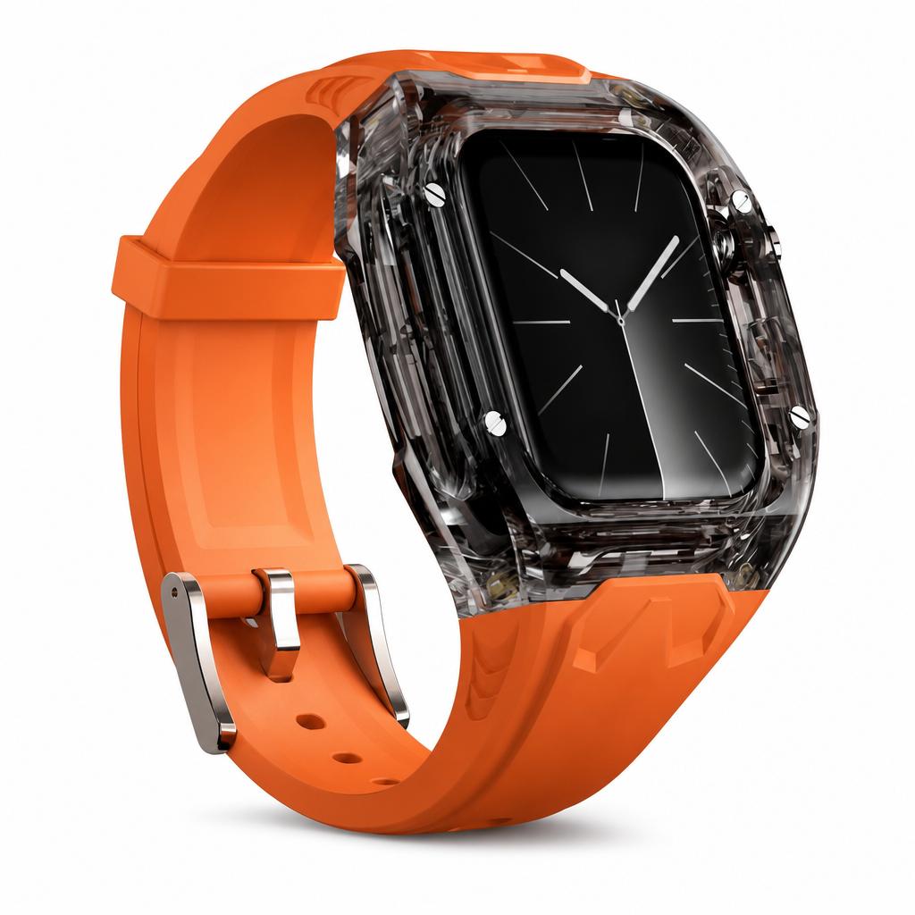 Integriertes Smartwatch-Armband mit Schutzhülle, farbblockiertes, transluzentes Sportarmband für 40 mm, 41 mm, 42 mm, 44 mm, 45 mm, 46 mm, 49 mm