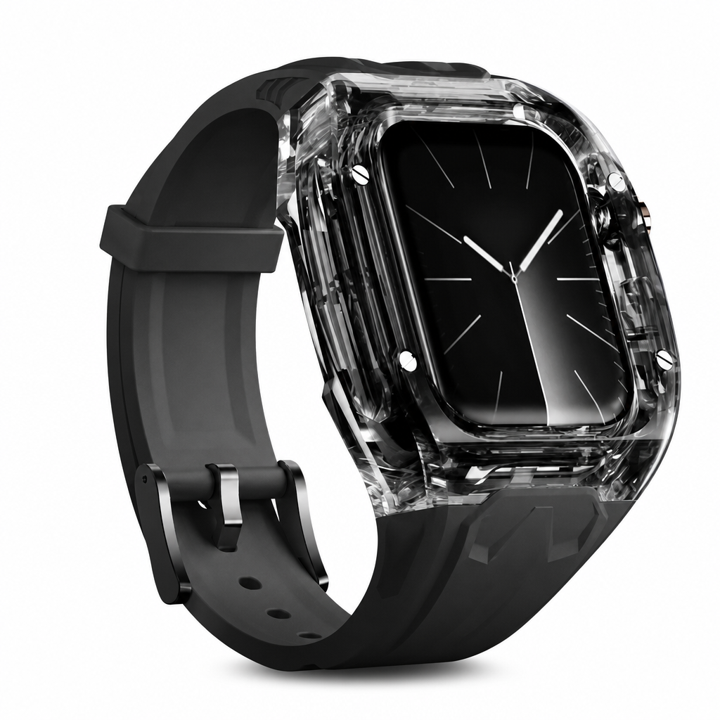 Integriertes Smartwatch-Armband mit Schutzhülle, farbblockiertes, transluzentes Sportarmband für 40 mm, 41 mm, 42 mm, 44 mm, 45 mm, 46 mm, 49 mm