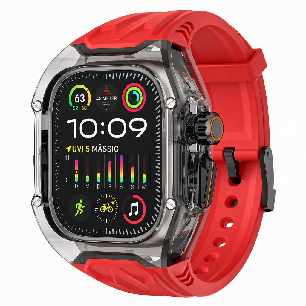 Integriertes Smartwatch-Armband mit Schutzhülle, farbblockiertes, transluzentes Sportarmband für 40 mm, 41 mm, 42 mm, 44 mm, 45 mm, 46 mm, 49 mm