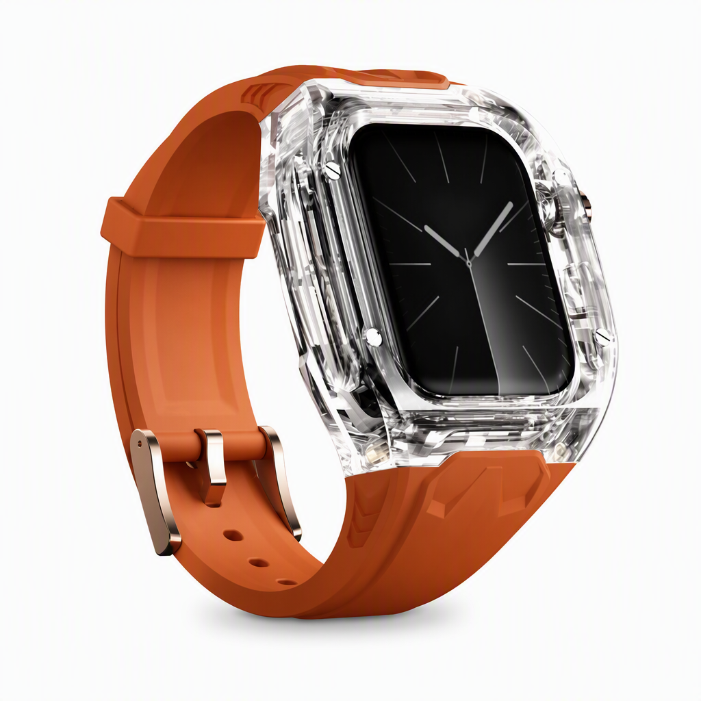 Integriertes Smartwatch-Armband mit Schutzhülle, farbblockiertes, transluzentes Sportarmband für 40 mm, 41 mm, 42 mm, 44 mm, 45 mm, 46 mm, 49 mm