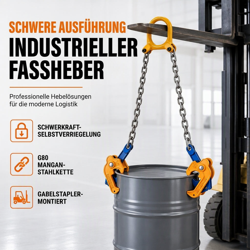 Hochleistungs-Fasshebeklammer für Gabelstapler und Kran, Fassheber für Stahlfässer, gesenkgeschmiedetes Fasshandhabungswerkzeug