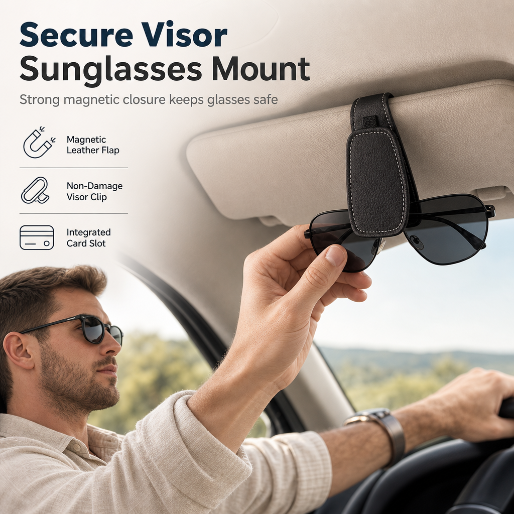 🚗 Auto-Brillenhalter für die Sonnenblende mit Magnetclip und Kartenfach