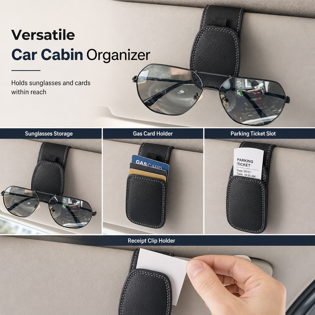 🚗 Auto-Brillenhalter für die Sonnenblende mit Magnetclip und Kartenfach