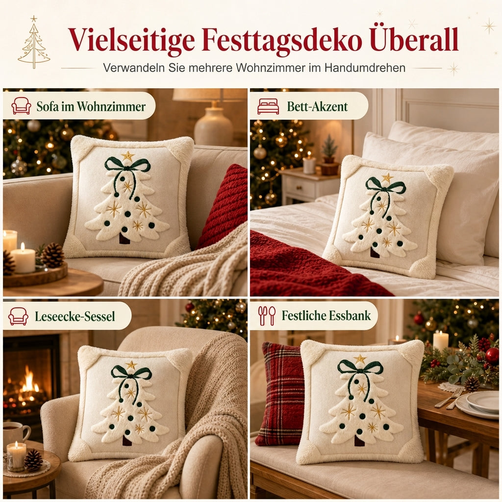 ⏳🔥ZEITLICH BEGRENZT 50% RABATT! ⏰Bestickter Weihnachtsbaum-Kissenbezug mit Schleife (45x45cm) | Dekorativer Kissenbezug für Wohnzimmer-Sofa🎄🧸