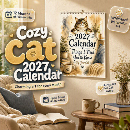 🐱2027 A Cats Life Wandkalender – Monatliche niedliche Katzenfotos, großes Datumsraster, Feiertagsmarkierungen, dickes Papier, überall hängbare Wohn- und Bürodekoration ✨