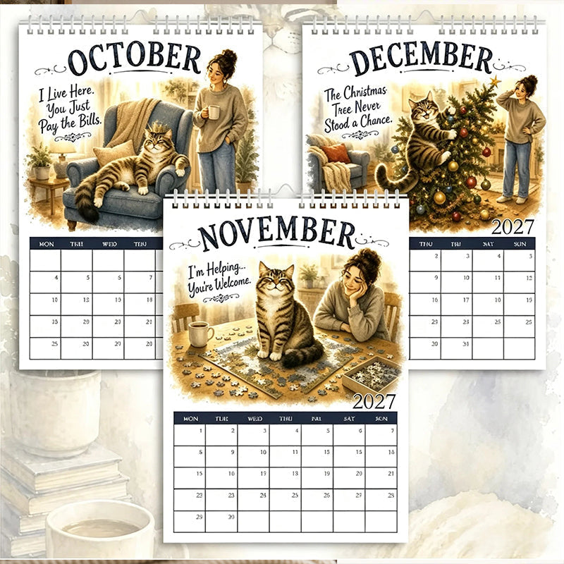 🐱2027 A Cats Life Wandkalender – Monatliche niedliche Katzenfotos, großes Datumsraster, Feiertagsmarkierungen, dickes Papier, überall hängbare Wohn- und Bürodekoration ✨