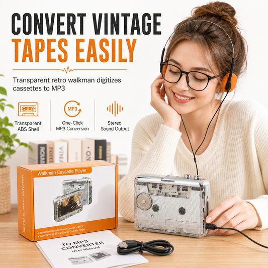 🎧Kassetten-Walkman Transparent – Alte Bänder, neues Leben! 🎶 Kassette zu MP3 in 3 Schritten, durchsichtiges Gehäuse, Type-C Anschluss